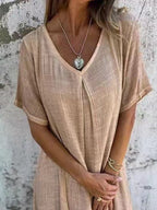 Full Size V-Neck Short Sleeve Midi Dress Plus Size