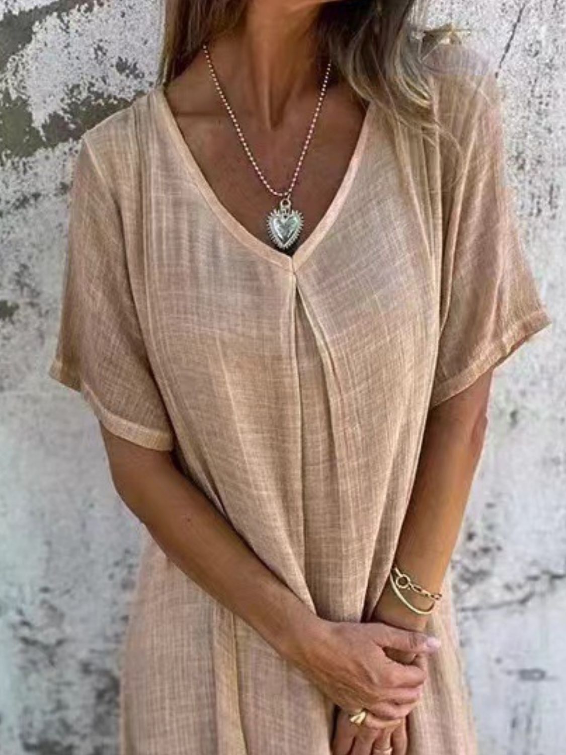 Full Size V-Neck Short Sleeve Midi Dress Plus Size