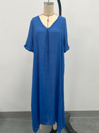 Full Size V-Neck Short Sleeve Midi Dress Plus Size