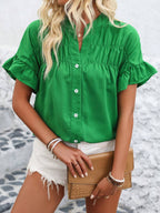 Button Down Ruffled Short Sleeve Shirt