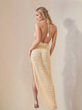 Hollow Out Halter Neck Cover-Up Dress - felvior