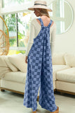 Double Take Checkered Sleeveless Wide Leg Denim Jumpsuit - felvior
