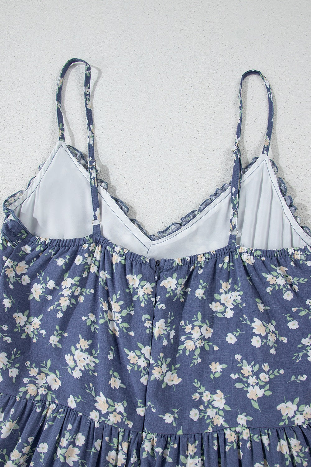 Floral Spaghetti Strap Frilled V Neck Tiered Midi Dress - felvior