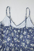 Floral Spaghetti Strap Frilled V Neck Tiered Midi Dress