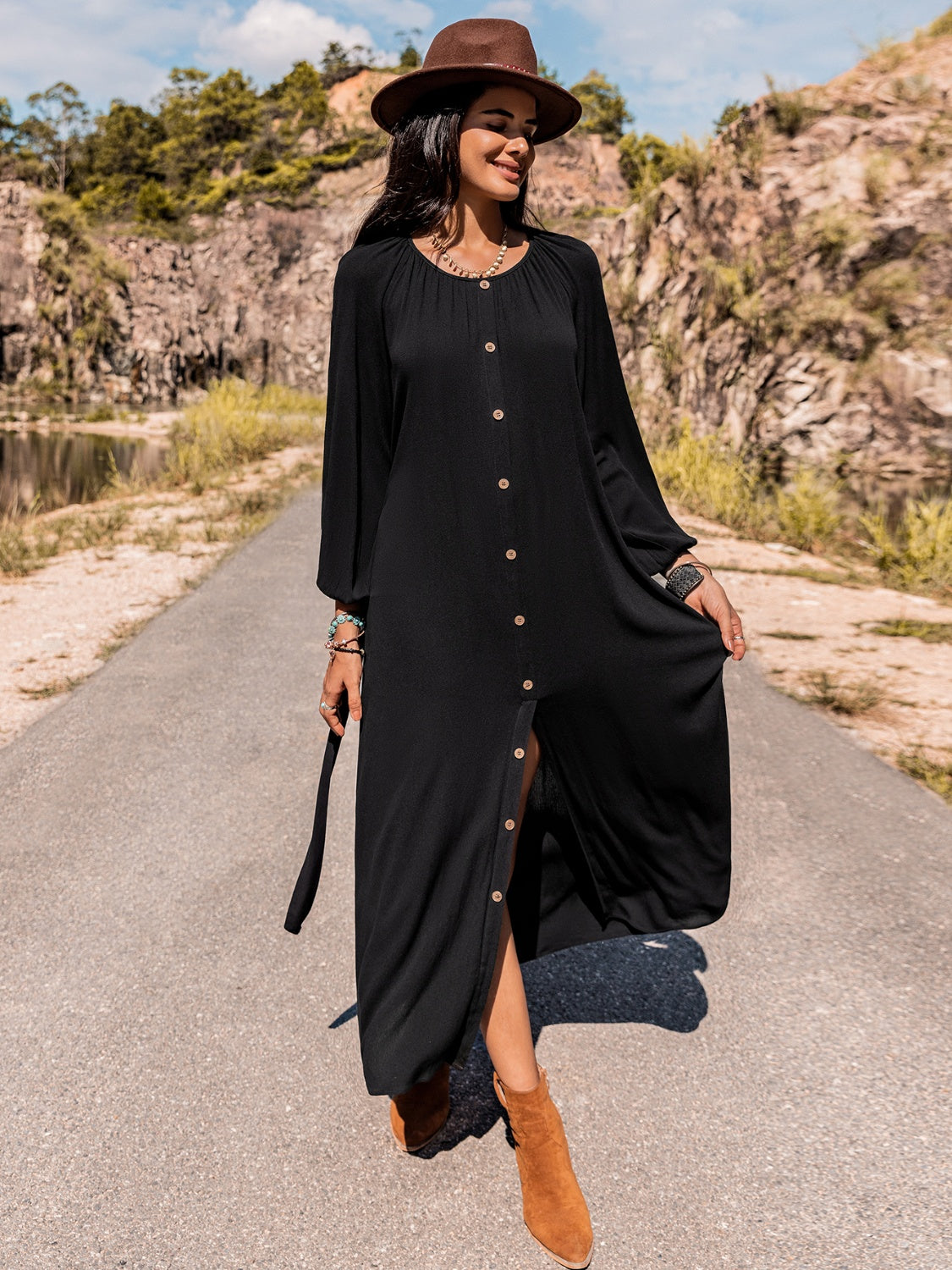 Long Sleeve Round Neck Dress - felvior