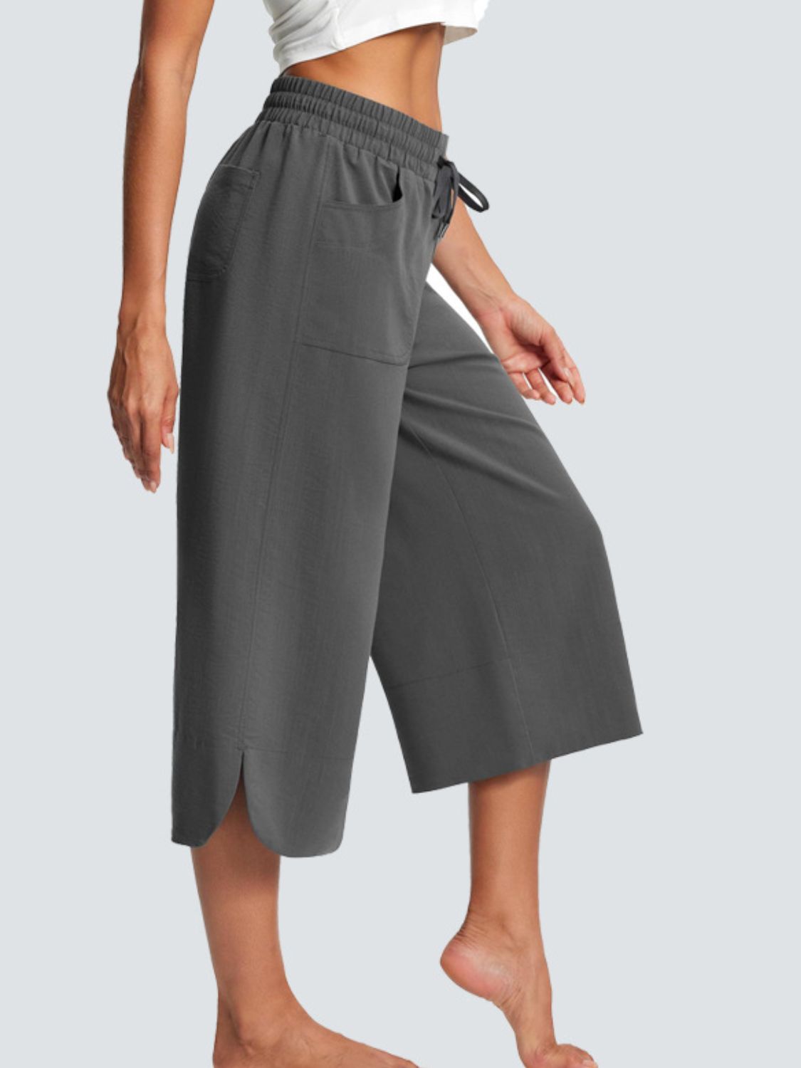 Full Size Drawstring Wide Leg Capris Pants Plus Size