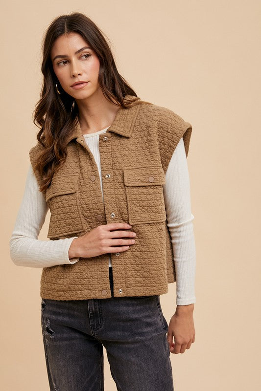 Annie Wear Puzzle Quilted Snap Down Vest Coat - felvior