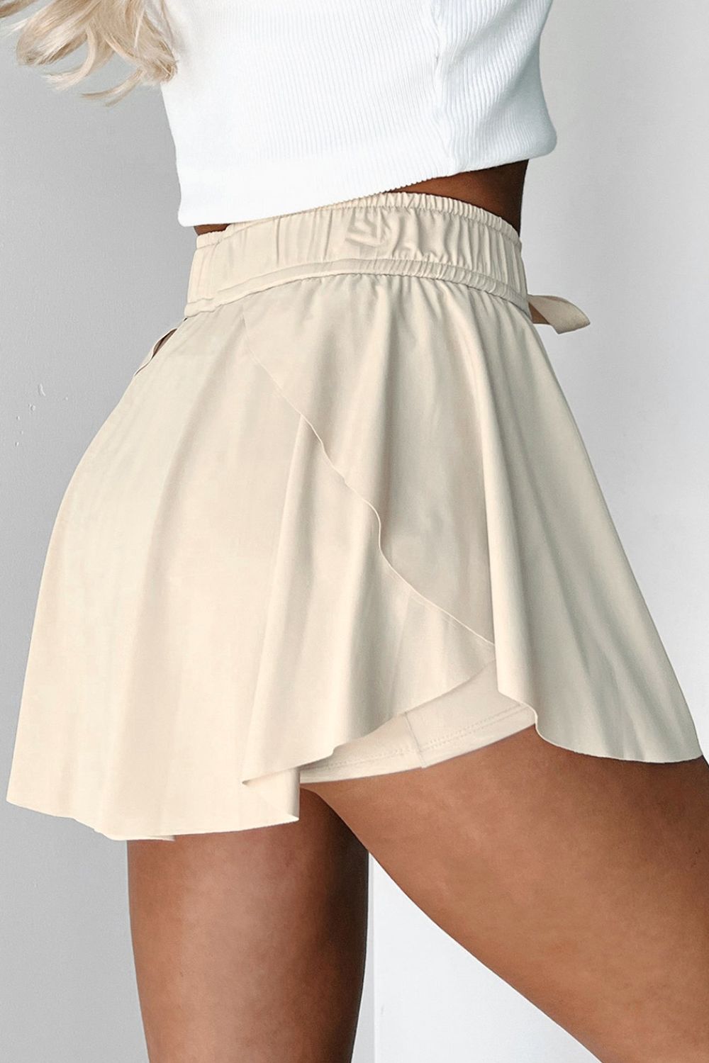 Drawstring High Waist Lined Active Skorts - felvior