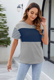Color Block Round Neck Short Sleeve T-Shirt