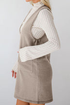 Lovelet Pocketed V-Neck Mini Sweater Overall Dress