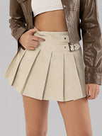 Buckle Decor Pleated Mini Skirt