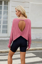 Cutout Back Round Neck Long Sleeve T-Shirt