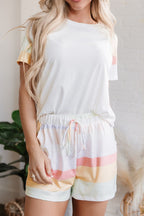 Rainbow Striped Round Neck T Shirt and Shorts Lounge Set