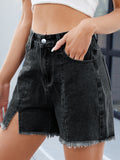 Raw Hem Slit Denim Shorts - felvior