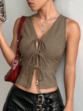 Tied Front V-Neck Tank - felvior