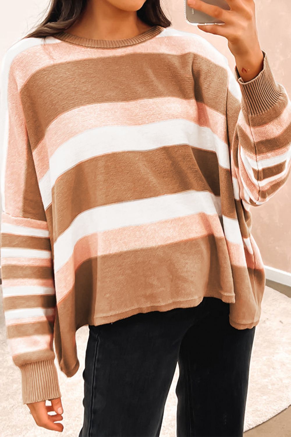 Striped Round Neck Long Sleeve Sweater Hauptbild