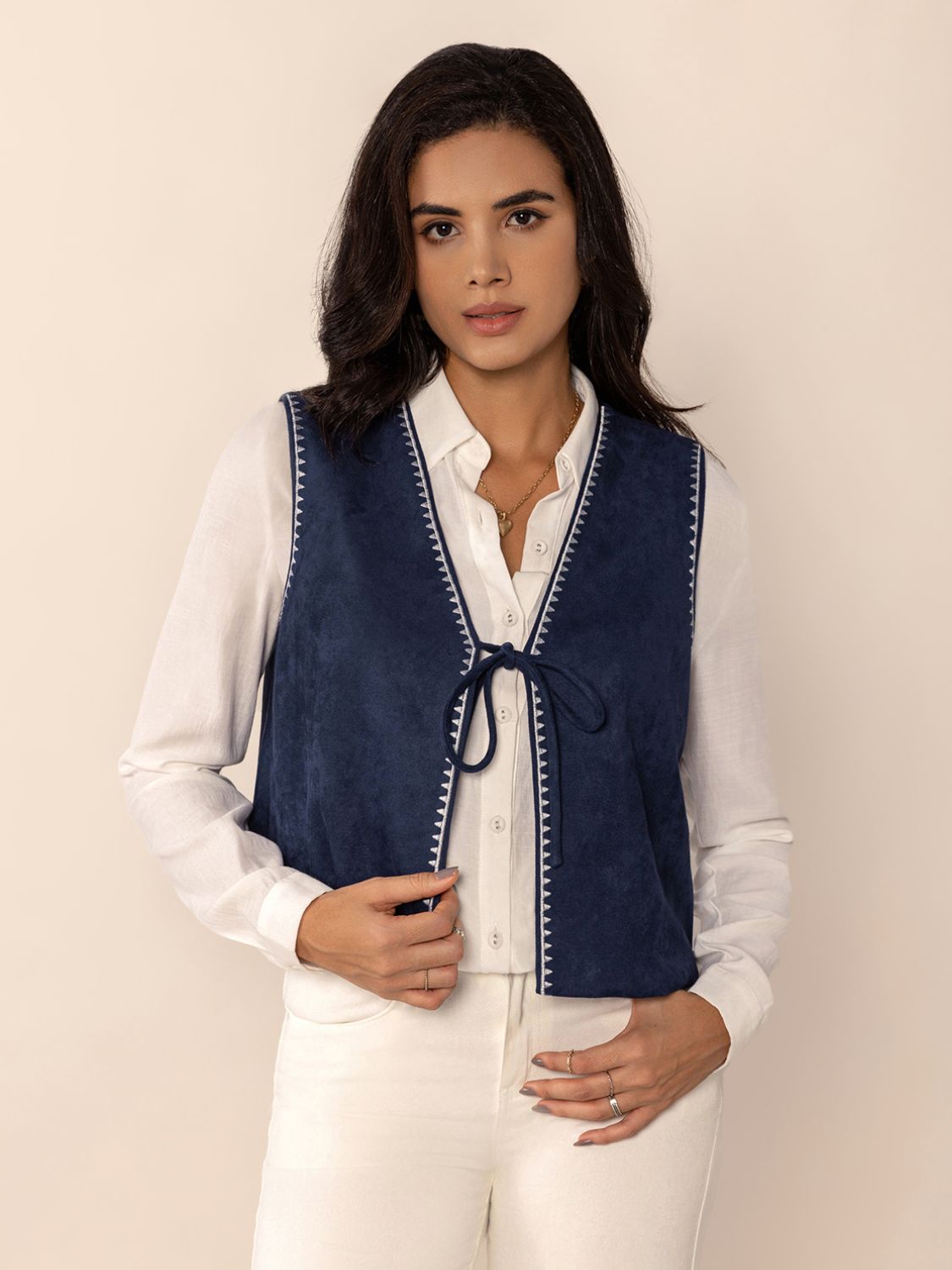 Tied Contrast Trim Vest - felvior