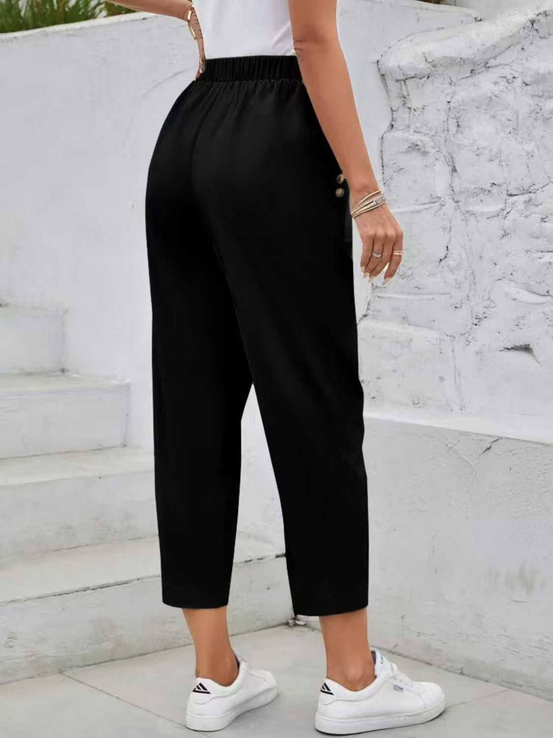 Elastic Waist High Rise Pants - felvior