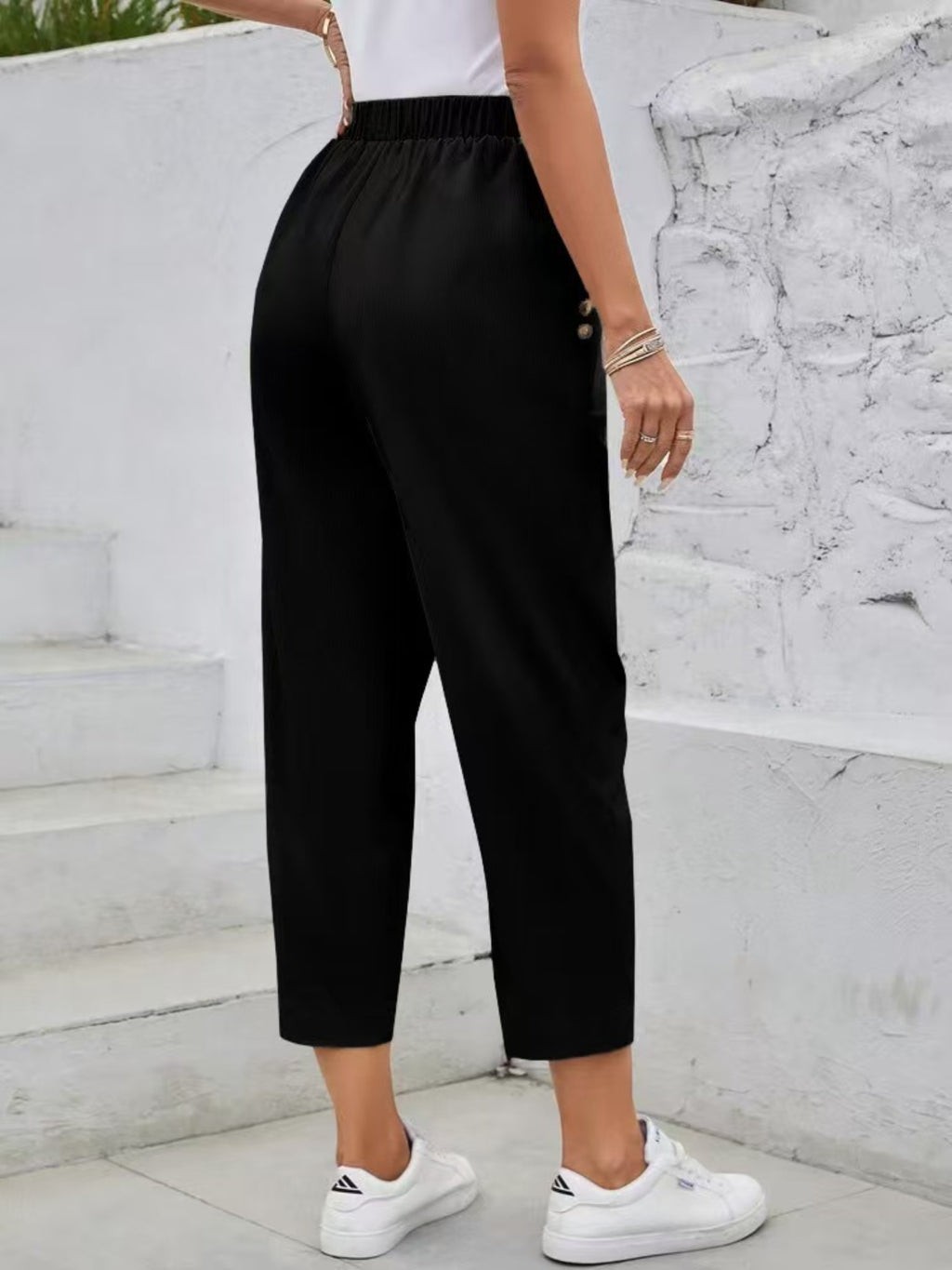 Elastic Waist High Rise Pants