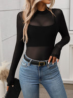 Mock Neck Long Sleeve Sheer Top