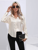 Leopard Collared Neck Long Sleeve Shirt