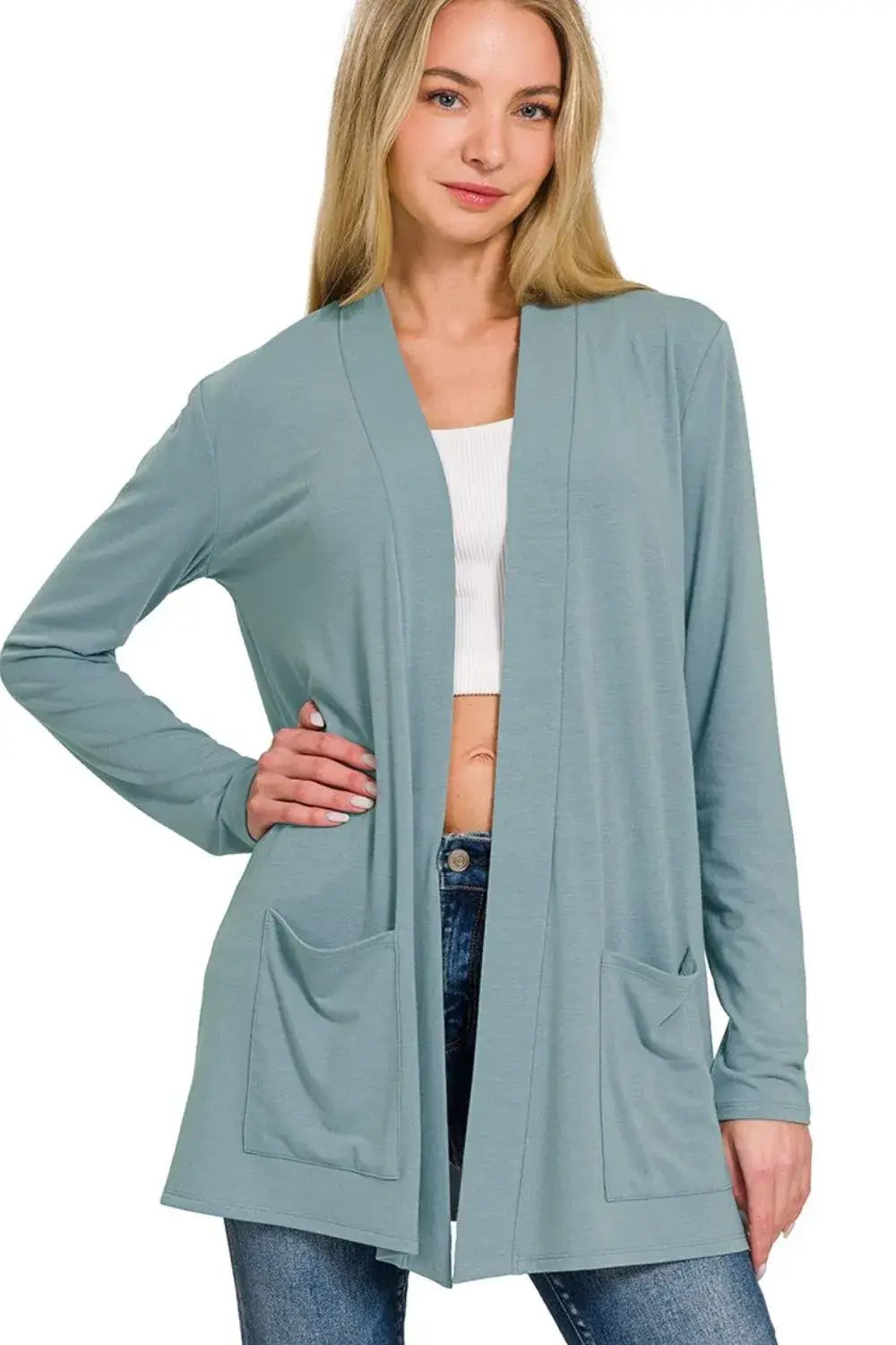 Zenana Slouchy Lightweight Open Front Pocket Cardigan Hauptbild