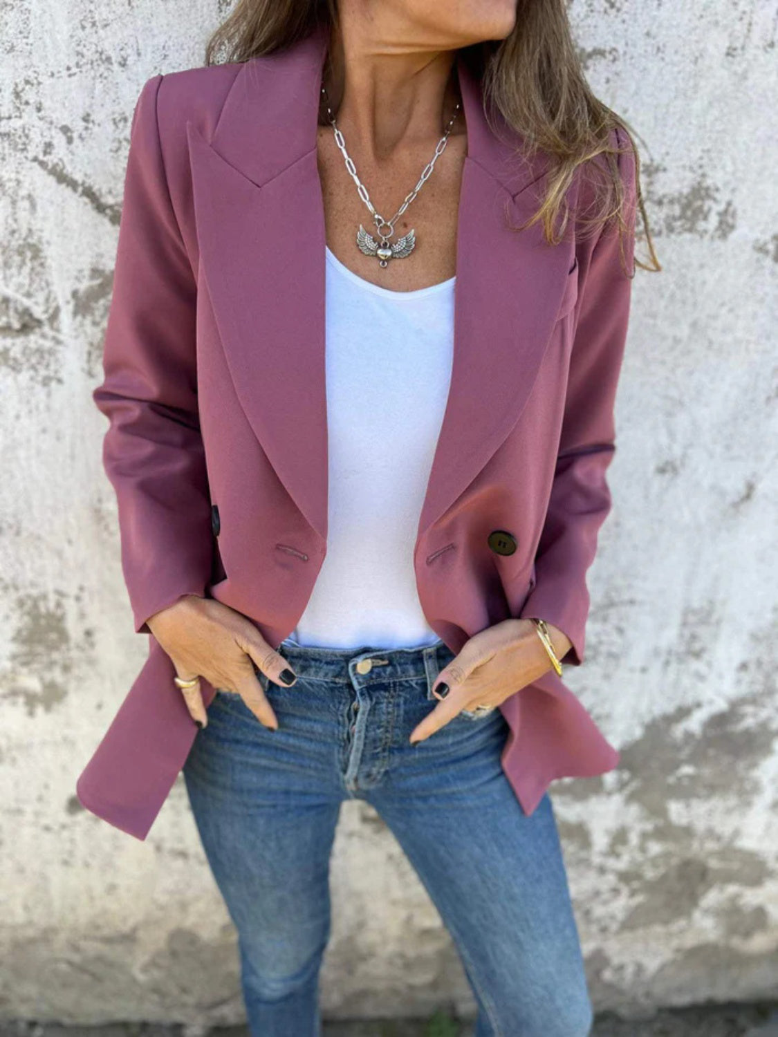 Full Size Collared Neck Long Sleeve Blazer - felvior