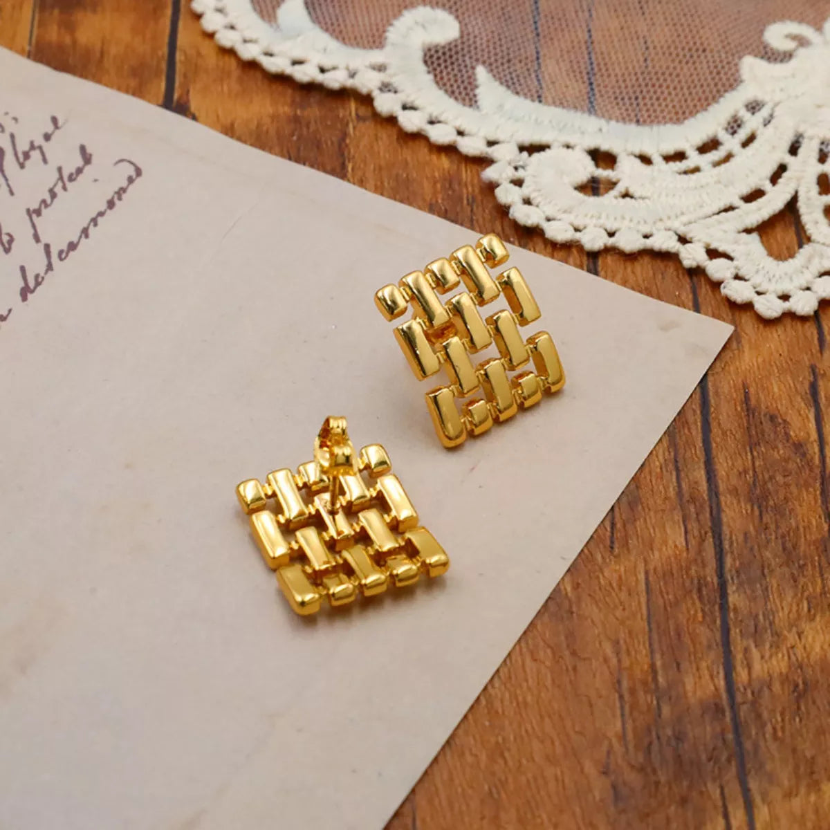 18K Gold-Plated Geometric Stud Earrings Secondary image