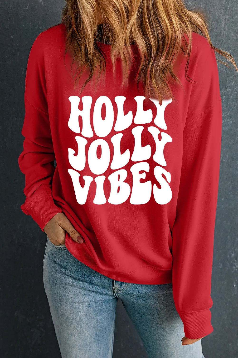 Letter Graphic Round Neck Long Sleeve Sweatshirt - felvior