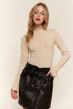 And The Why Half Button Round Neck Long Sleeve Bodysuit - felvior