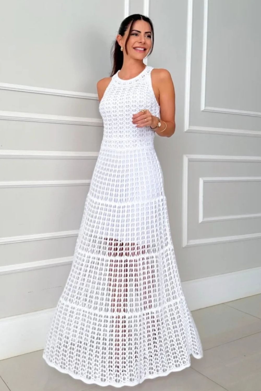 Hollowed-Out Sleeveless Maxi Dress - felvior