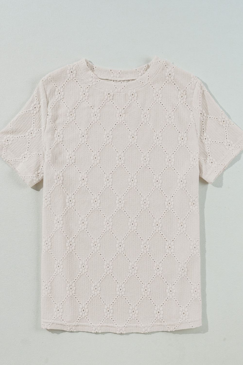 Eyelet Round Neck Short Sleeve Blouse