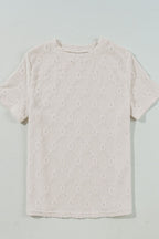 Eyelet Round Neck Short Sleeve Blouse