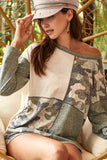 BiBi Color Block Camouflage Out Stitching Round Neck T-Shirt