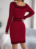 Contrast Trim Long Sleeve Sweater Dress - felvior