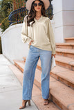 Lantern Sleeve Notched V Neck Ruched Blouse - felvior