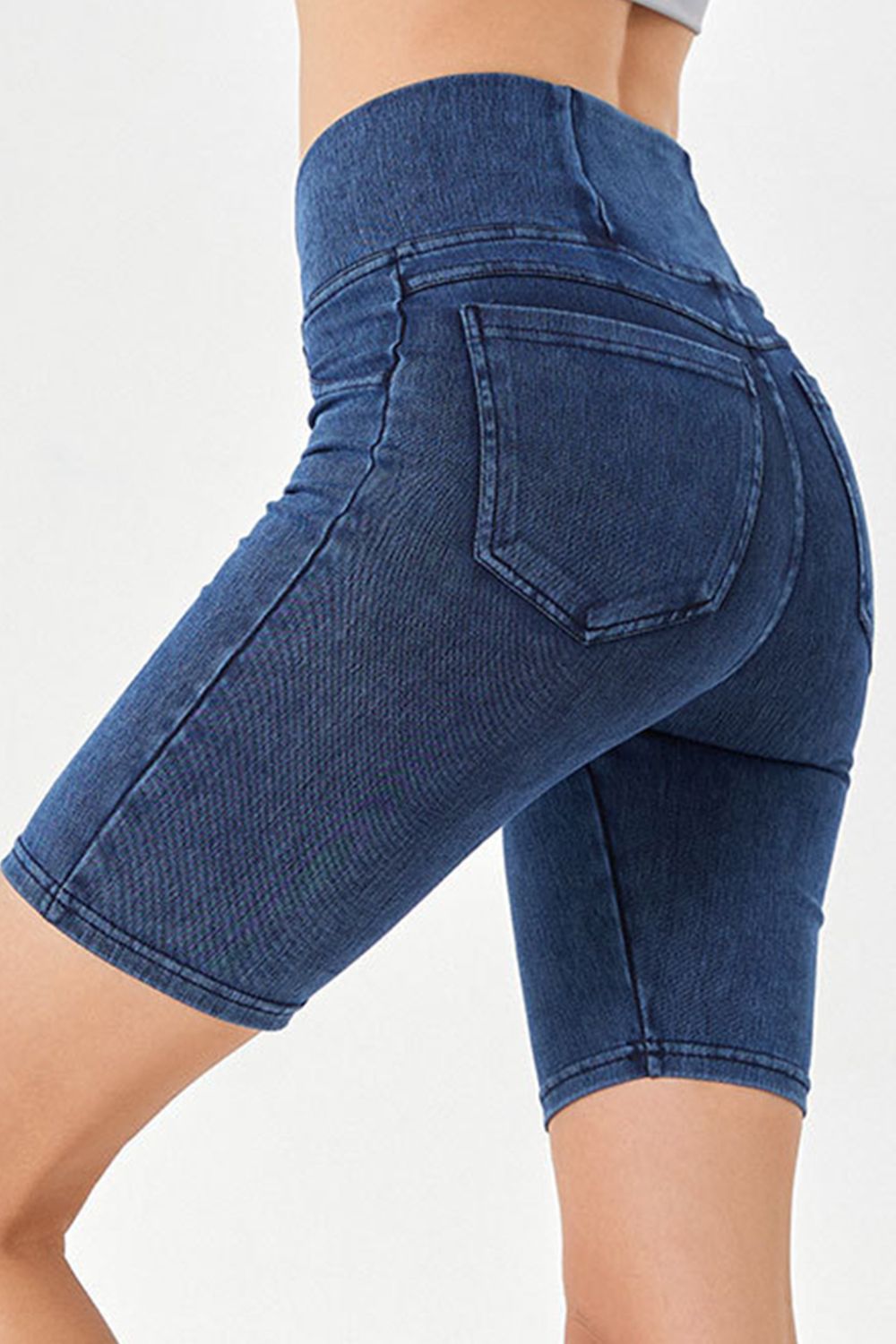 Basic Bae Asymmetrical Waist Denim Shorts with Pockets - felvior