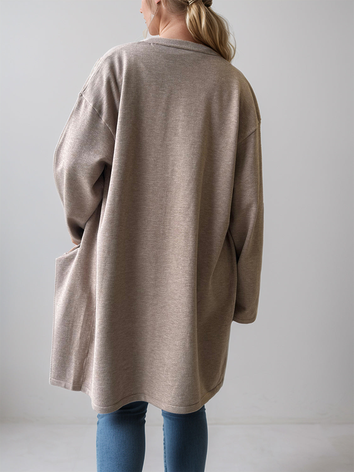 Open Front Long Sleeve Cardigan with Pockets - felvior