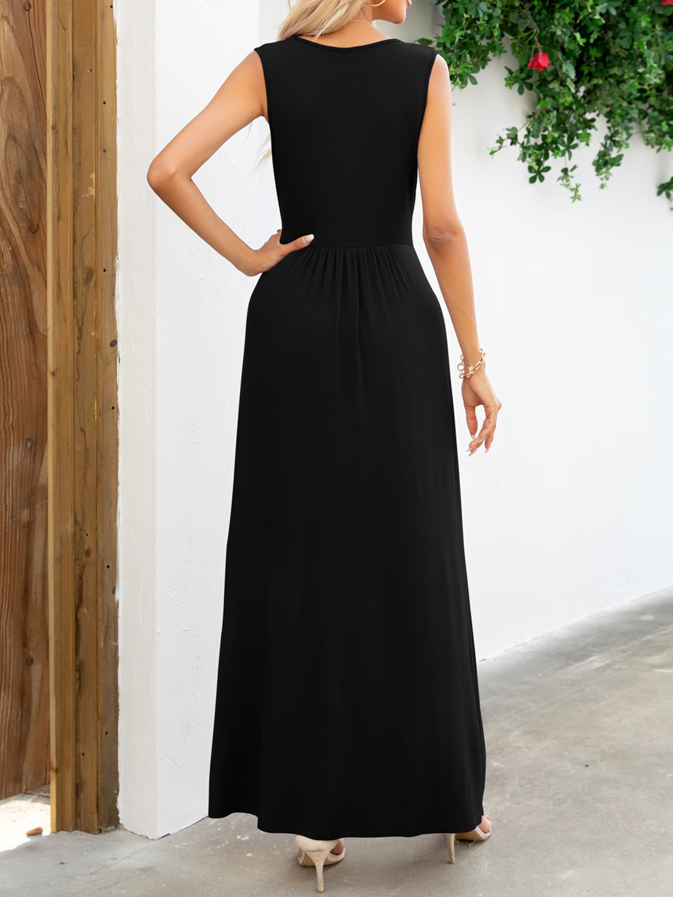 Surplice Neck Sleeveless Maxi Dress - felvior