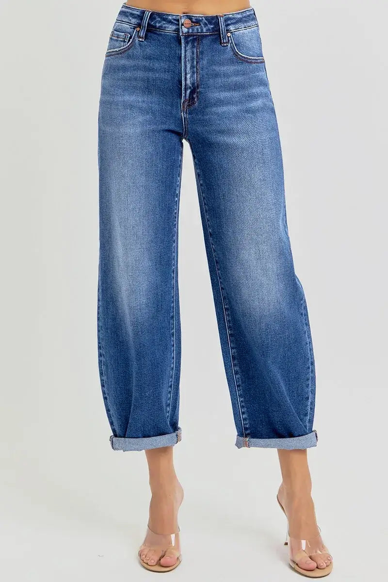 RISEN Full Size High Rise Crop Mild Barrel Jeans Plus Size Hauptbild