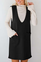 Lovelet Pocketed V-Neck Mini Sweater Overall Dress