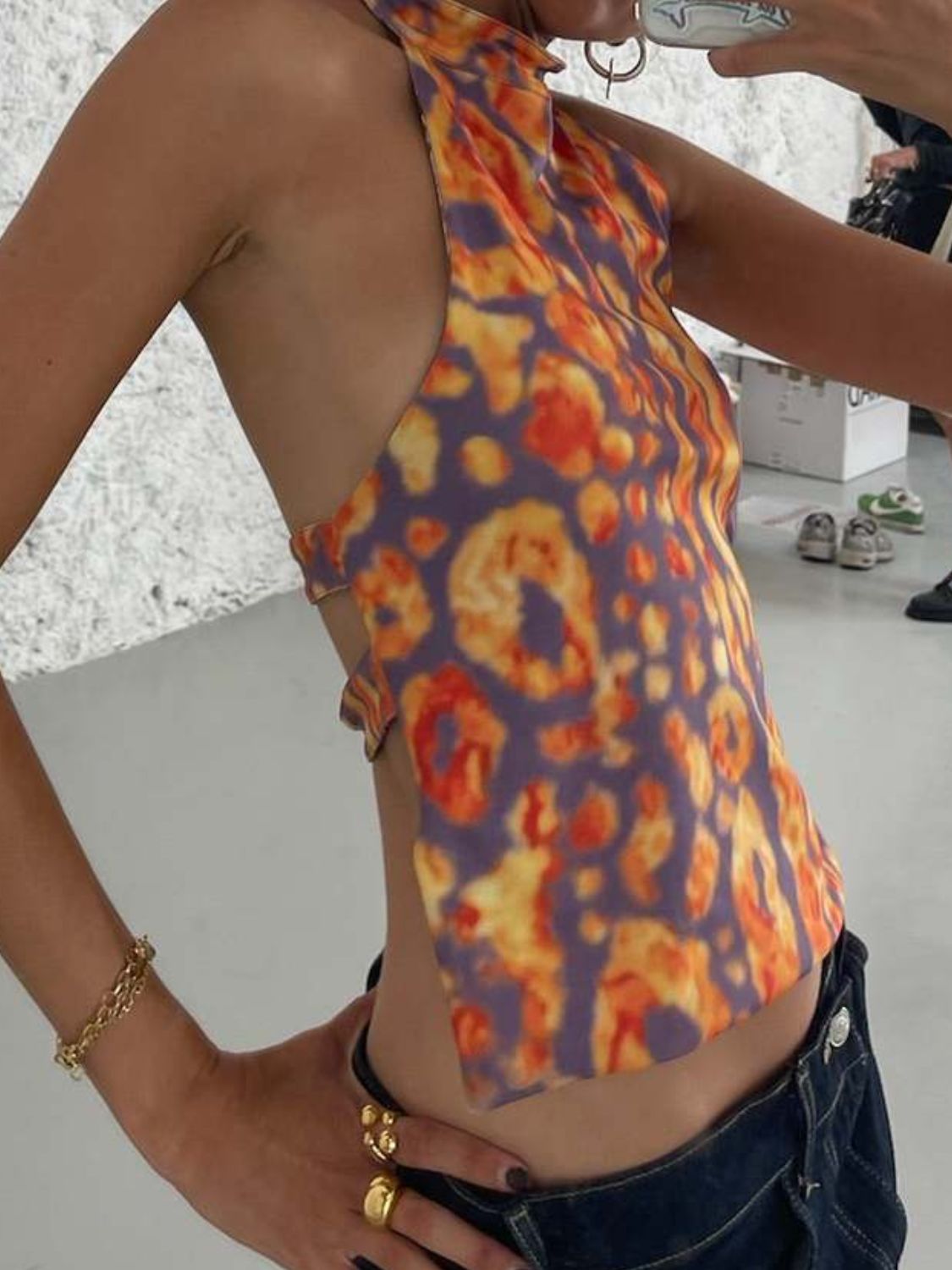 Backless Printed Halter Neck Tank - felvior