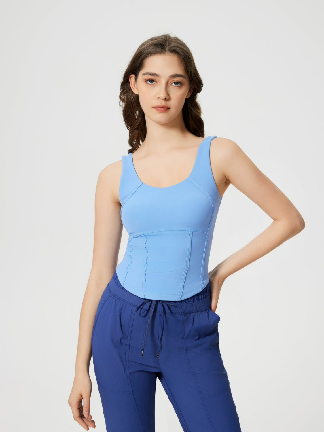 Millennia Round Neck Wide Strap Active Tank with Detachable Chest Pads