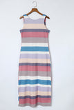 Striped Slit Sleeveless Maxi Dress - felvior