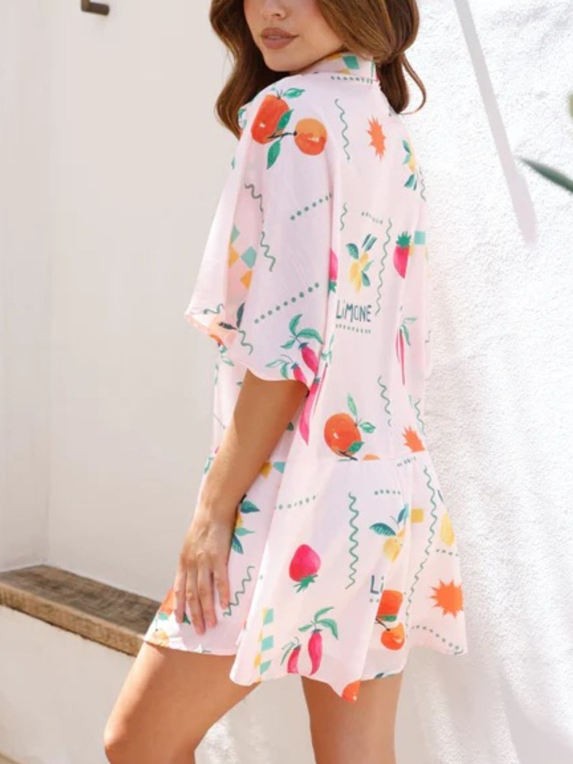 Printed Collared Neck Half Sleeve Romper - felvior