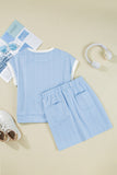Contrast Trim Textured Crewneck Tee and Pocketed Skirt Set - felvior