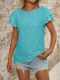 Eyelet Round Neck Double Layered Ruffled Short Sleeve Top