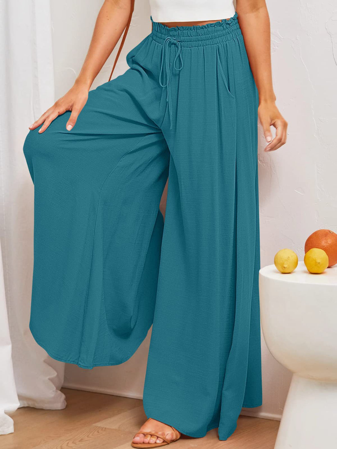 Wide Leg Pants with Pockets - felvior