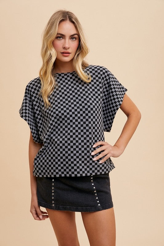 Annie Wear Checkered Round Neck Short Sleeve T-Shirt - felvior