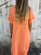 Full Size V-Neck Short Sleeve Midi Dress Plus Size